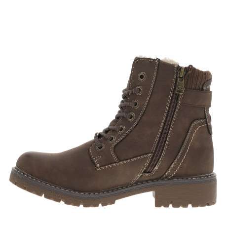 Bottines brunes à talon décroché bas avec un zip et des soufflets élastiqués - Image 3