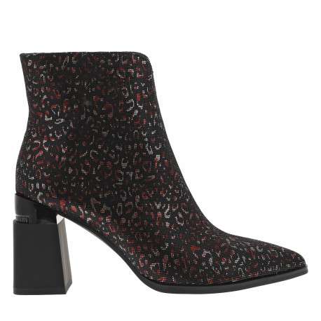 Boots en cuir noires et rouges à talon décroché haut et à zip avec la marque - Image 2