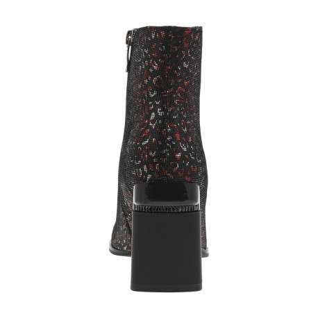 Boots en cuir noires et rouges à talon décroché haut et à zip avec la marque - Image 4