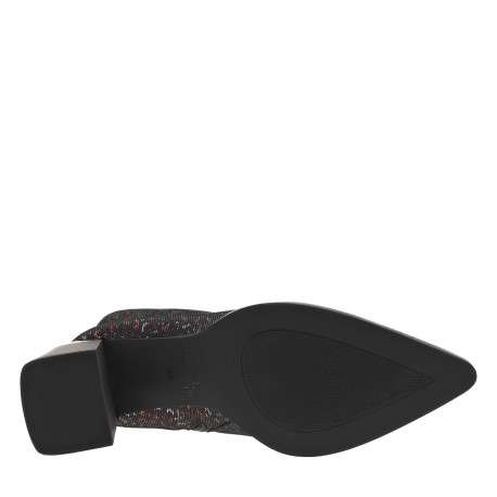 Boots en cuir noires et rouges à talon décroché haut et à zip avec la marque - Image 6