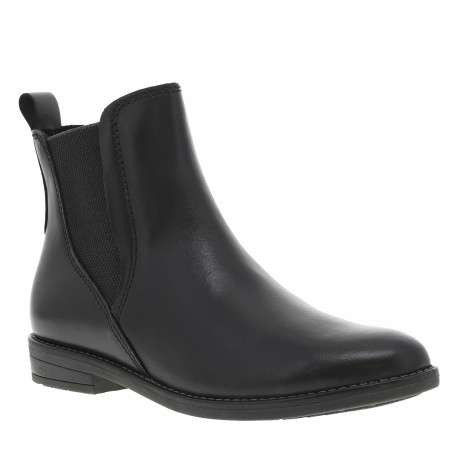 Boots en cuir noires à talon décroché bas pourvues de soufflets élastiqués