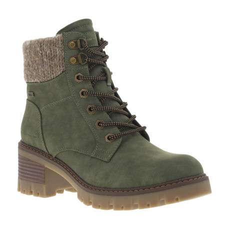 Bottines kaki à talon décroché moyen avec une doublure en fausse fourrure