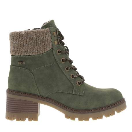 Bottines kaki à talon décroché moyen avec une doublure en fausse fourrure - Image 2
