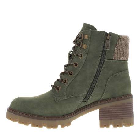 Bottines kaki à talon décroché moyen avec une doublure en fausse fourrure - Image 3