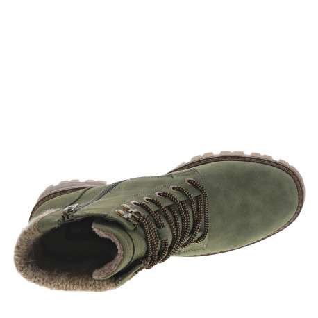 Bottines kaki à talon décroché moyen avec une doublure en fausse fourrure - Image 5