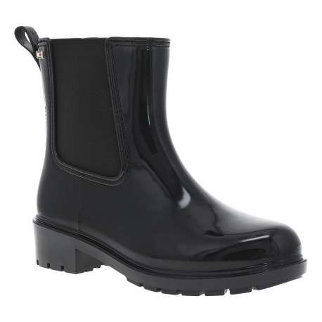 Boots noires vernies à talons décrochés bas et à bandes élastiquées