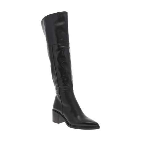 Bottes en cuir noires avec semelle à talon décroché moyen et fermeture zippée