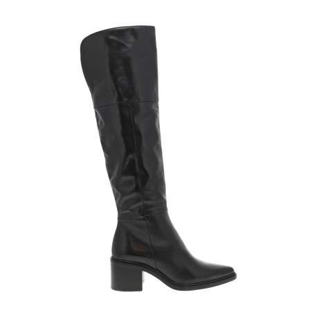 Bottes en cuir noires avec semelle à talon décroché moyen et fermeture zippée - Image 2
