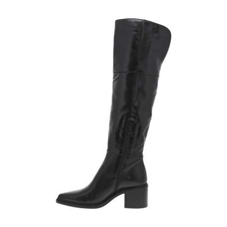 Bottes en cuir noires avec semelle à talon décroché moyen et fermeture zippée - Image 3