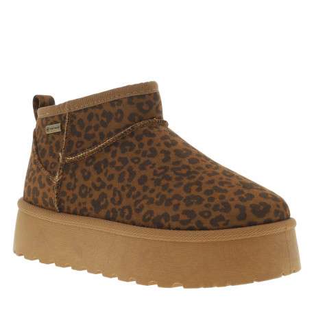 Boots slip-on cognac à motif léopard avec une semelle à plateforme