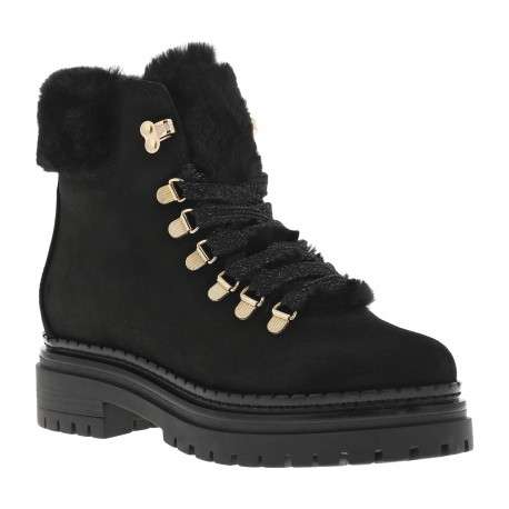 Bottines en cuir noires avec semelle crantée et lacets incrustés de fils lurex