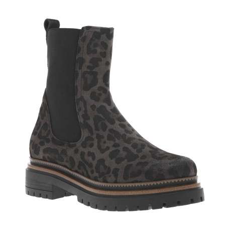 Boots en cuir motif léopard avec semelle à talon décroché bas
