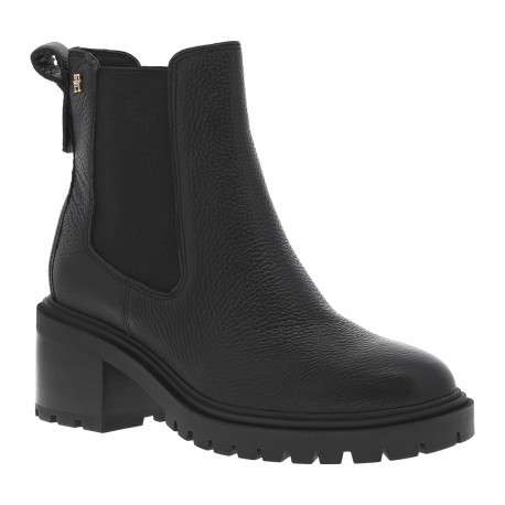 Boots en cuir noires à talon décroché moyen avec des soufflets élastiqués