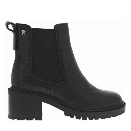 Boots en cuir noires à talon décroché moyen avec des soufflets élastiqués - Image 2