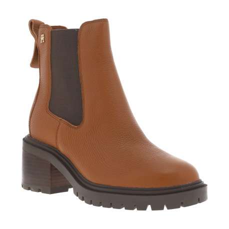 Boots en cuir cognac à talon décroché moyen avec des soufflets élastiqués