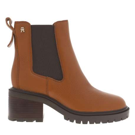Boots en cuir cognac à talon décroché moyen avec des soufflets élastiqués - Image 2