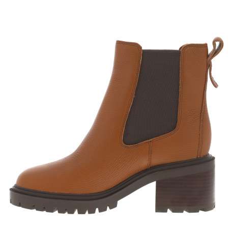 Boots en cuir cognac à talon décroché moyen avec des soufflets élastiqués - Image 3