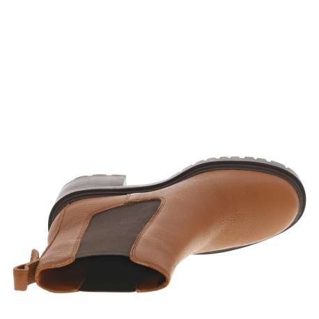 Boots en cuir cognac à talon décroché moyen avec des soufflets élastiqués - Image 5