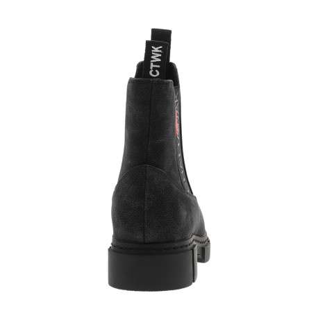 Boots noires à talon décroché bas avec des soufflets élastiqués - Image 4