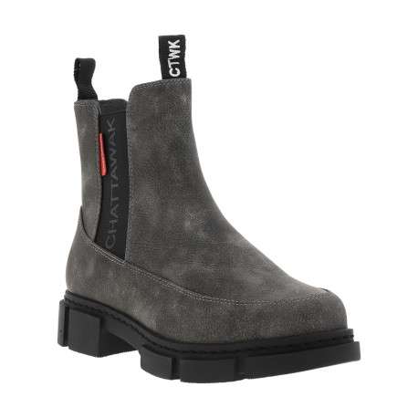 Boots grises à talon décroché bas avec des soufflets élastiqués