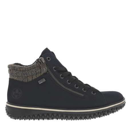 Bottines bleu marine à talon plat avec des lacets et 2 zips latéraux - Image 2