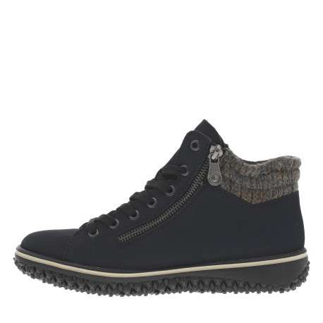 Bottines bleu marine à talon plat avec des lacets et 2 zips latéraux - Image 3