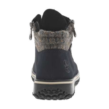 Bottines bleu marine à talon plat avec des lacets et 2 zips latéraux - Image 4