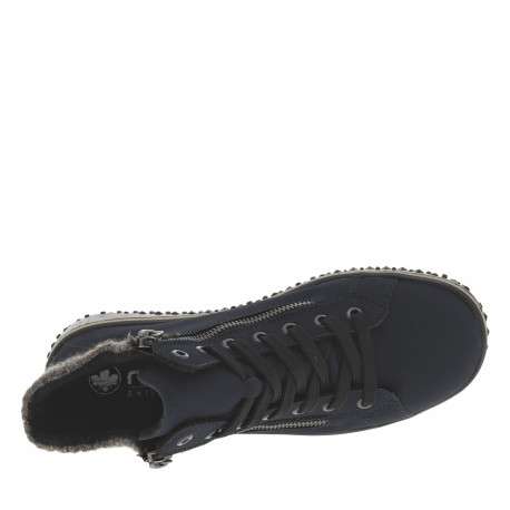 Bottines bleu marine à talon plat avec des lacets et 2 zips latéraux - Image 5