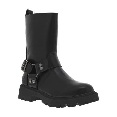 Boots noires à talon décroché bas et à zip latéral noir avec bride façon étrier