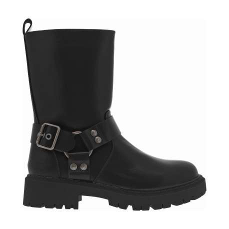 Boots noires à talon décroché bas et à zip latéral noir avec bride façon étrier - Image 2