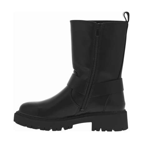 Boots noires à talon décroché bas et à zip latéral noir avec bride façon étrier - Image 3