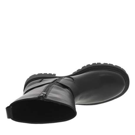 Boots noires à talon décroché bas et à zip latéral noir avec bride façon étrier - Image 5