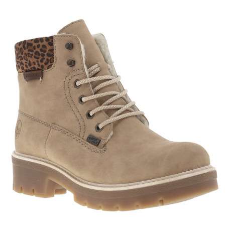 Bottines beiges à talon décroché bas avec un zip et des lacets ronds
