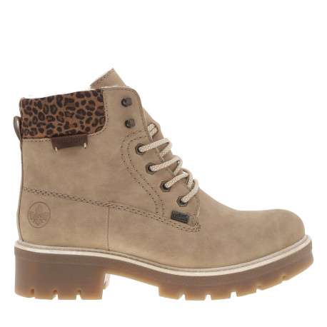 Bottines beiges à talon décroché bas avec un zip et des lacets ronds - Image 2