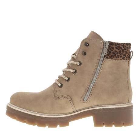 Bottines beiges à talon décroché bas avec un zip et des lacets ronds - Image 3