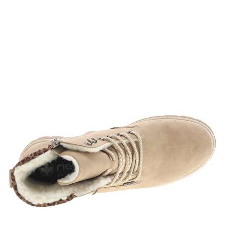 Bottines beiges à talon décroché bas avec un zip et des lacets ronds - Image 5