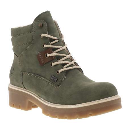 Bottines kaki à talon décroché moyen avec des lacets et un zip latéral