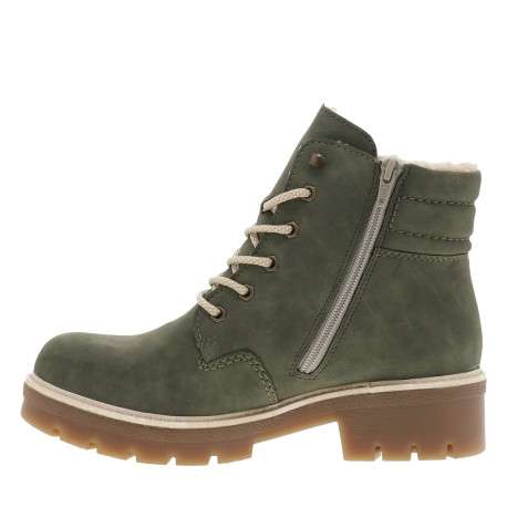 Bottines kaki à talon décroché moyen avec des lacets et un zip latéral - Image 3