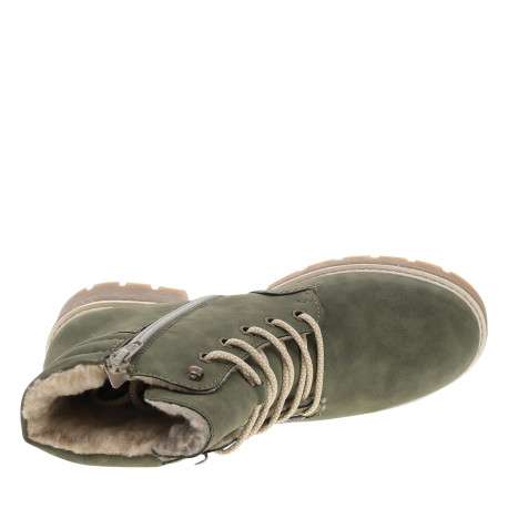Bottines kaki à talon décroché moyen avec des lacets et un zip latéral - Image 5