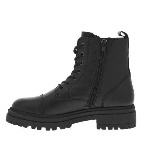 Boots en cuir noires à talons plats avec lacet et zip et détail pièce de monnaie - Image 3