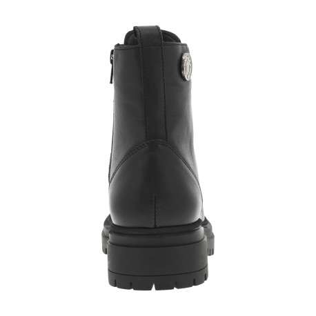 Boots en cuir noires à talons plats avec lacet et zip et détail pièce de monnaie - Image 4