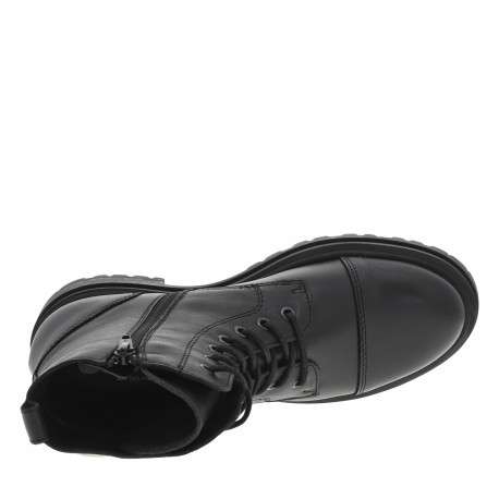 Boots en cuir noires à talons plats avec lacet et zip et détail pièce de monnaie - Image 5