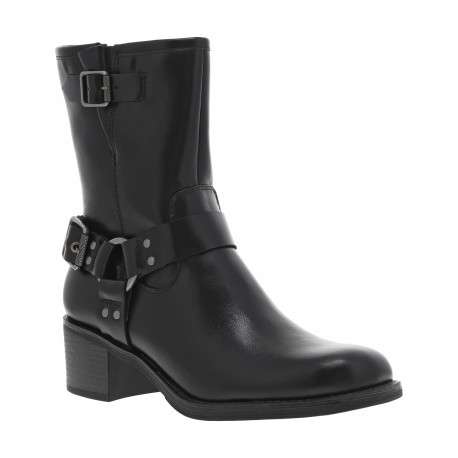 Boots noires à talon décroché moyen et à zip avec bride à boucle