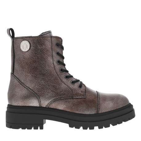Boots en cuir bronze plates, avec lacets et zip latéral et pièce décorative - Image 2