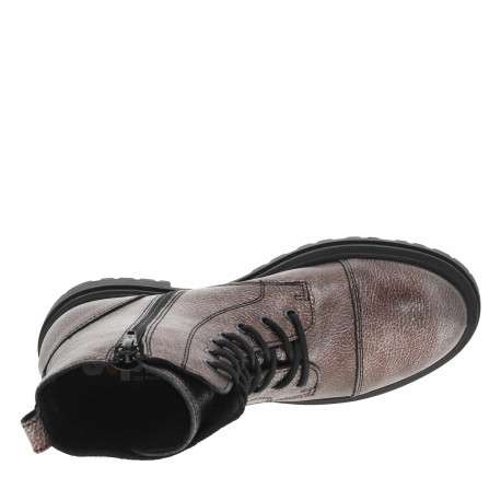 Boots en cuir bronze plates, avec lacets et zip latéral et pièce décorative - Image 5