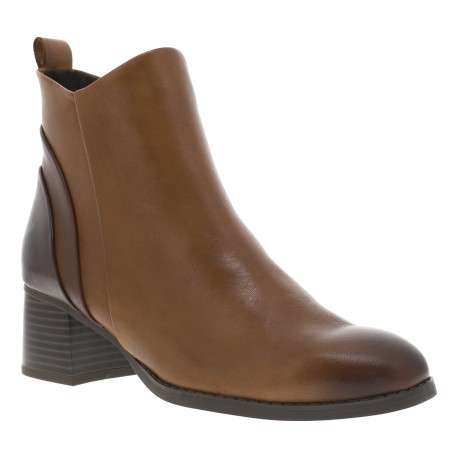 Boots en cuir cognac à stalon décroché moyen pourvues d'une fermeture zippée