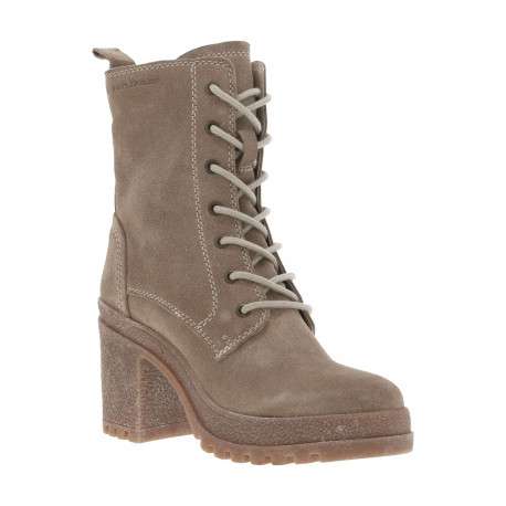 Bottines en cuir de vachette naturel à talon haut et fermeture zippée