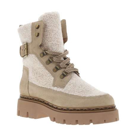 Bottines en cuir camel à semelle à talon décroché moyen et à lacets avec zip