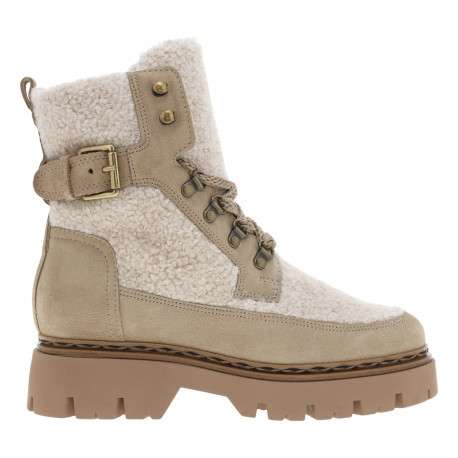 Bottines en cuir camel à semelle à talon décroché moyen et à lacets avec zip - Image 2