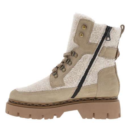 Bottines en cuir camel à semelle à talon décroché moyen et à lacets avec zip - Image 3
